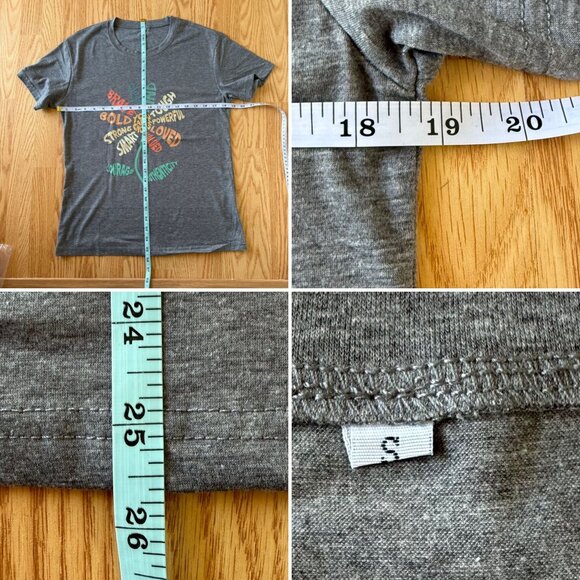 Empowering Graphic Gray Womens T-Shirt Size Small Flower Power Uplifting Words - Picture 5 of 8